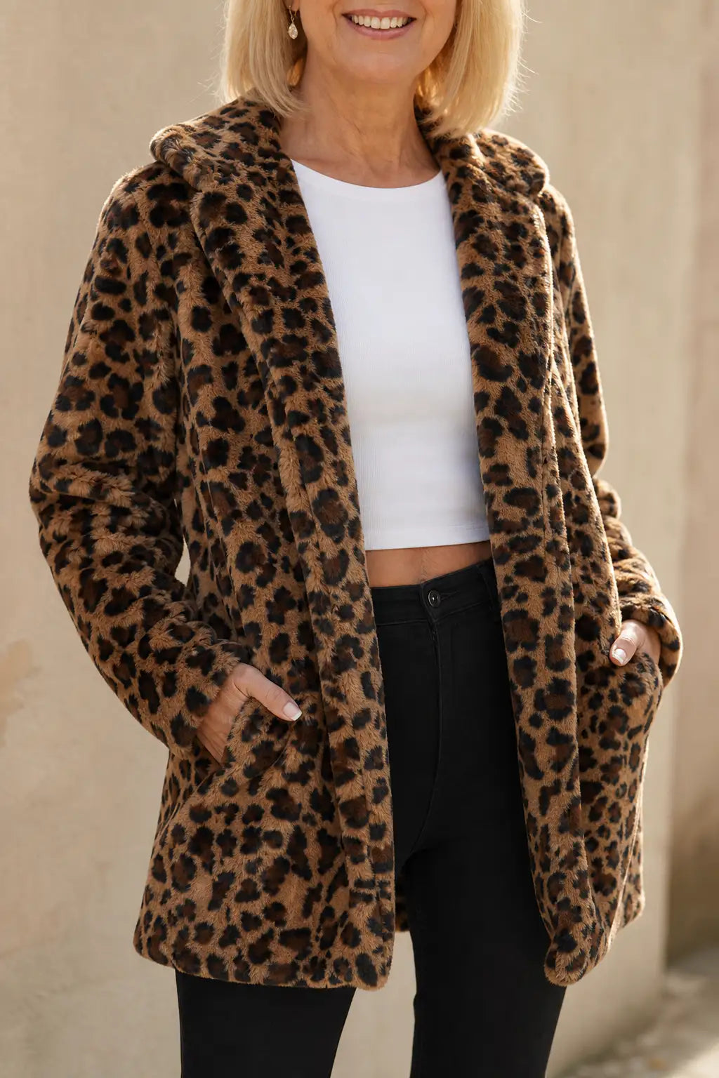 Leonor | Abrigo Largo de Pelo Sintético Leopardo