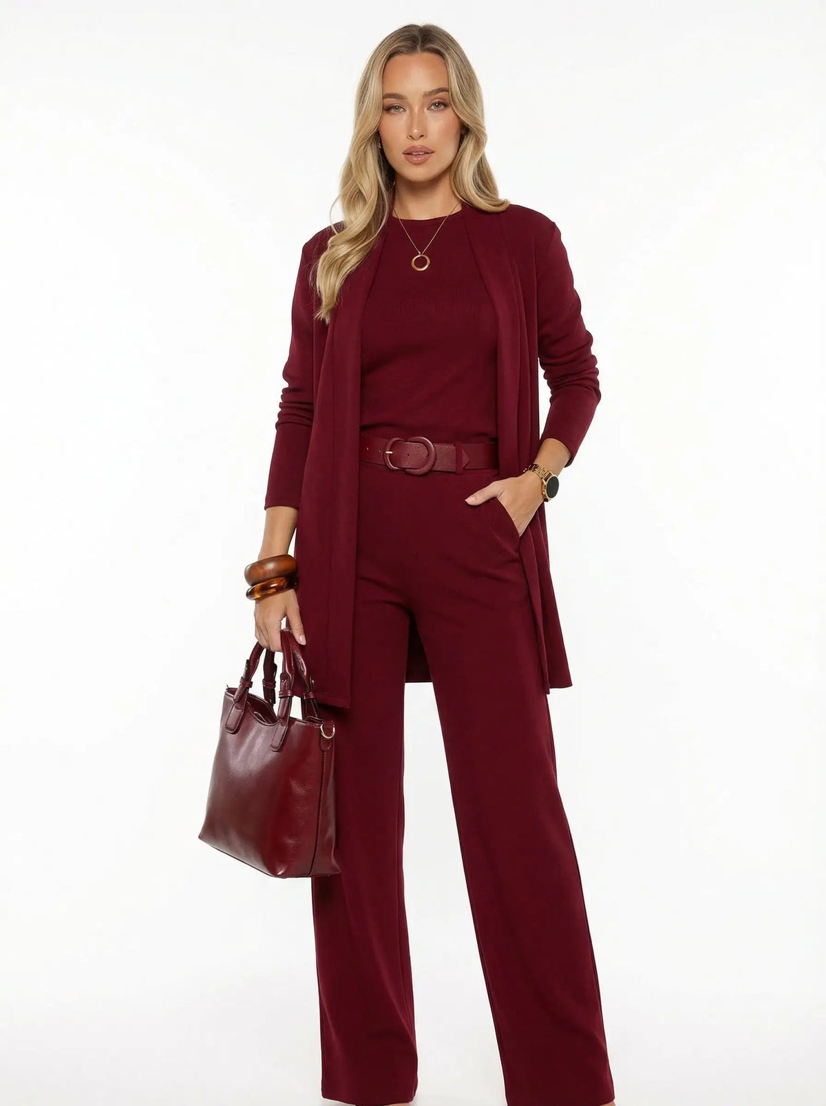 Elena | Conjunto - Cárdigan Largo, Top y Pantalón