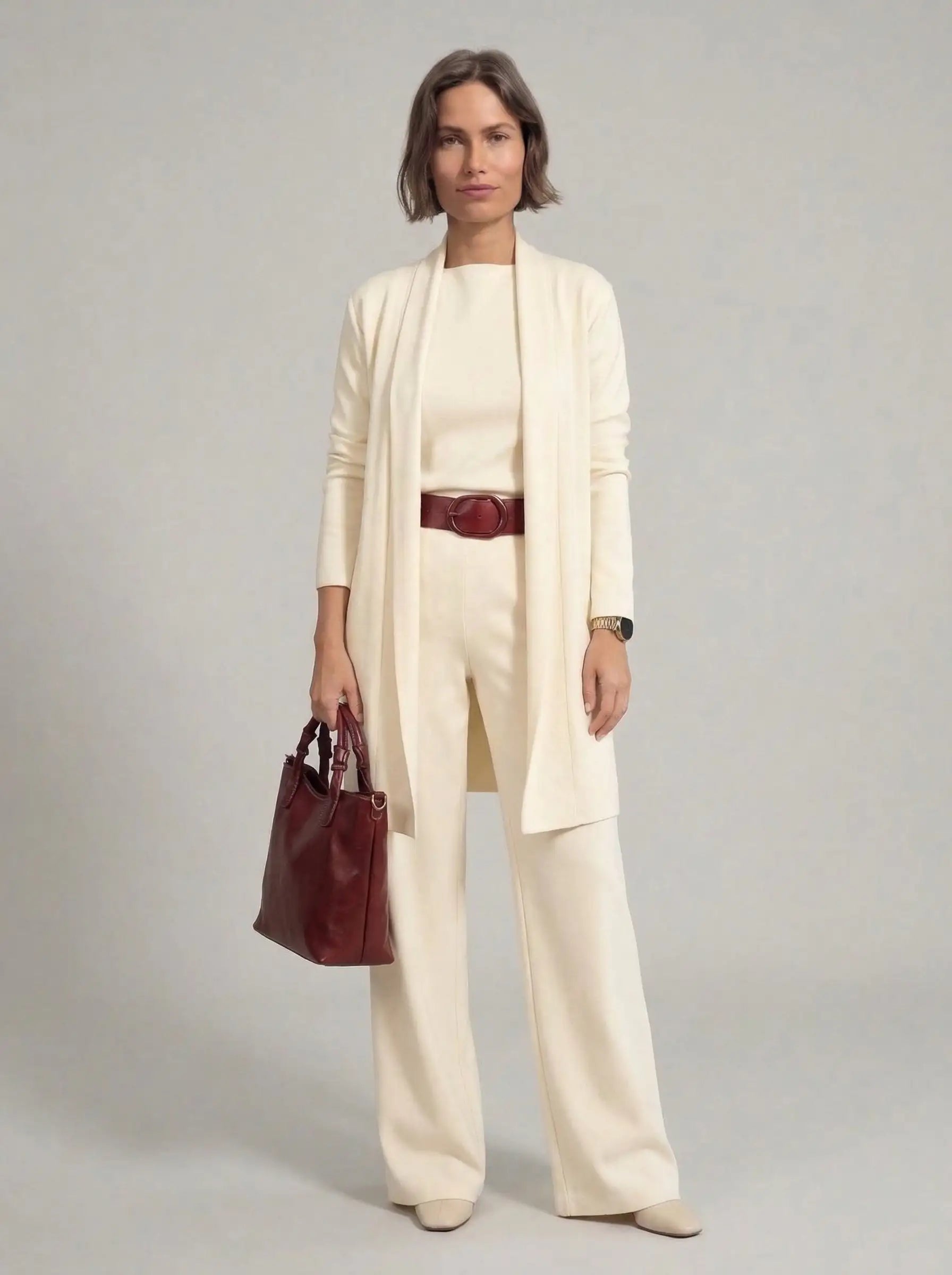 Elena | Conjunto - Cárdigan Largo, Top y Pantalón