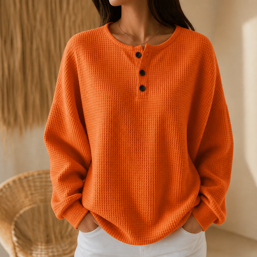 Olalla | Camiseta Gofrada Henley de Cuello Redondo