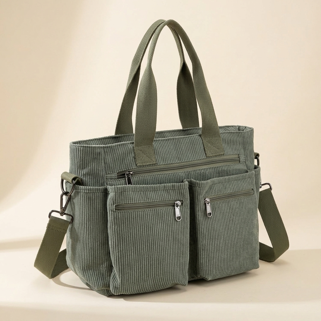 Francisca | Bolso de Hombro de Pana Multibolsillo
