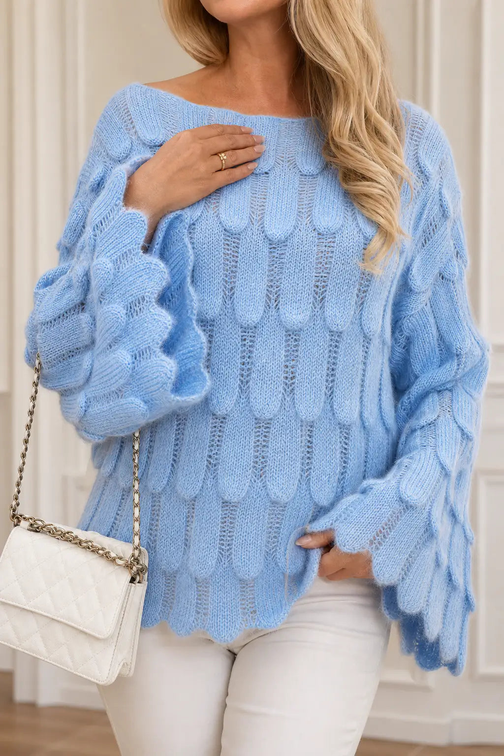 Mónica | Jersey Oversize Calado con Motivo de Hojas