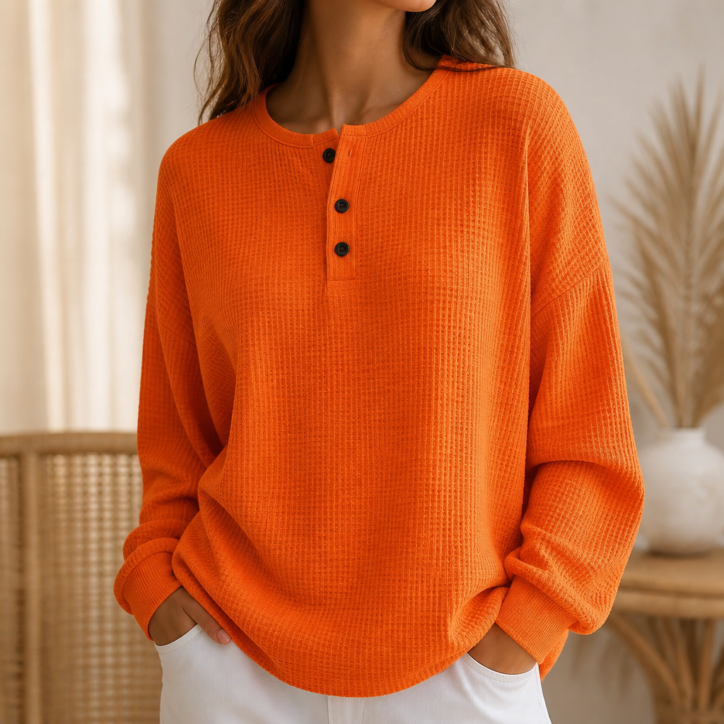 Olalla | Camiseta Gofrada Henley de Cuello Redondo