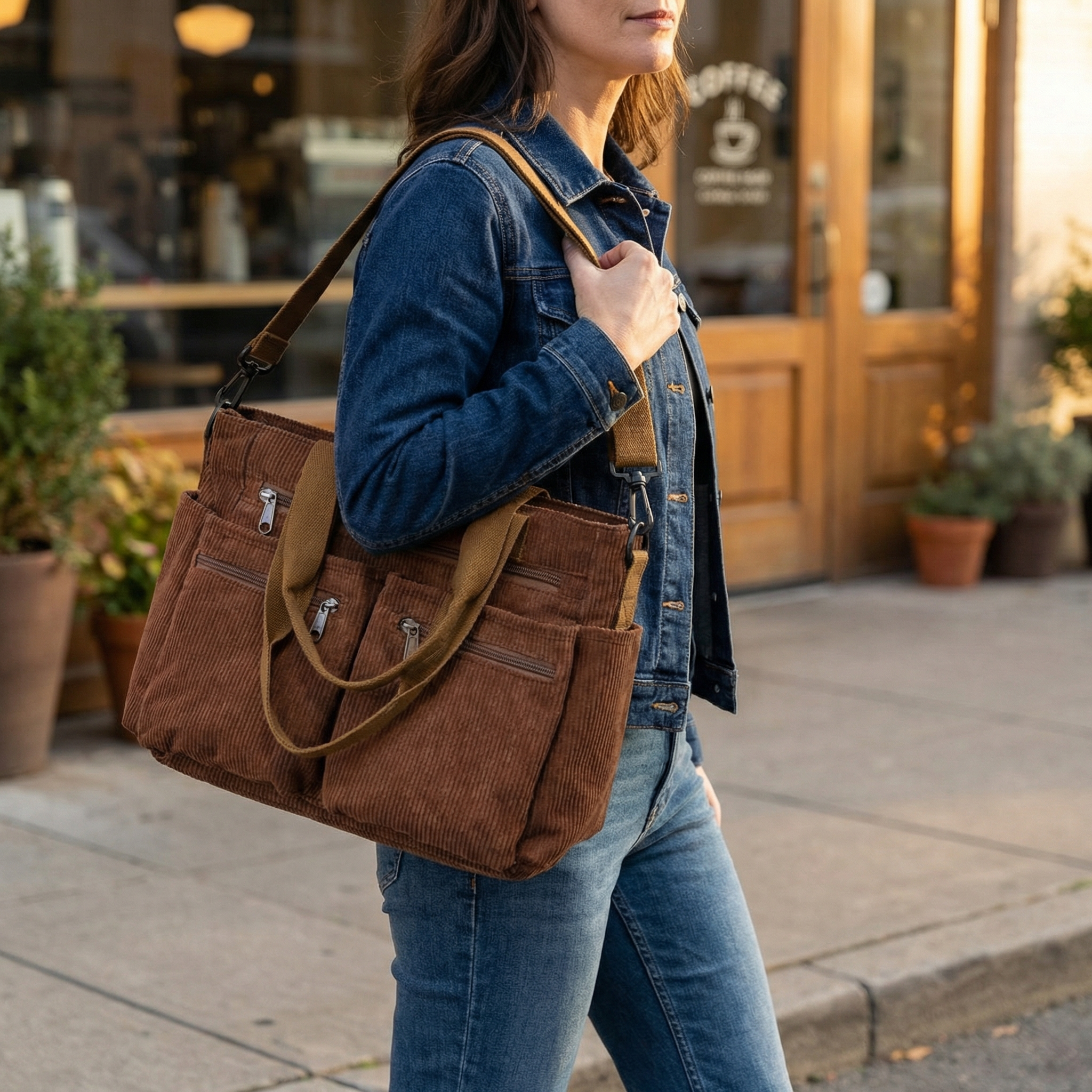 Palmira | Bolso de Hombro de Pana con Bolsillos