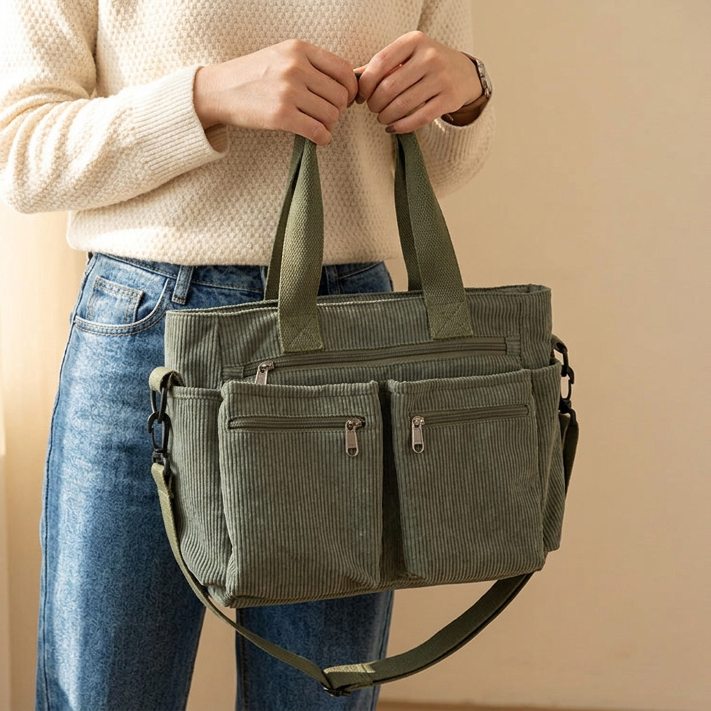 Francisca | Bolso de Hombro de Pana Multibolsillo