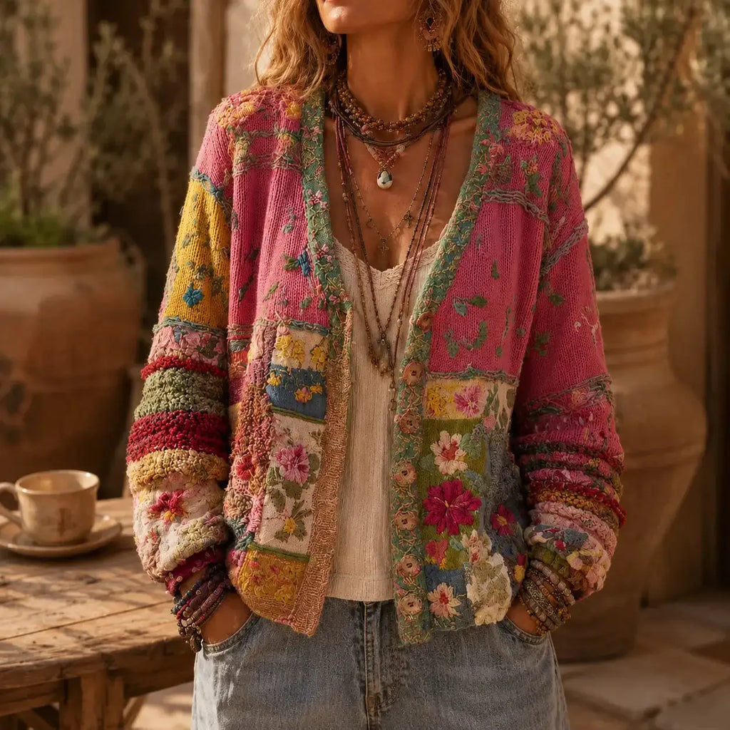 Emma | Cárdigan Bohemio Floral de Patchwork