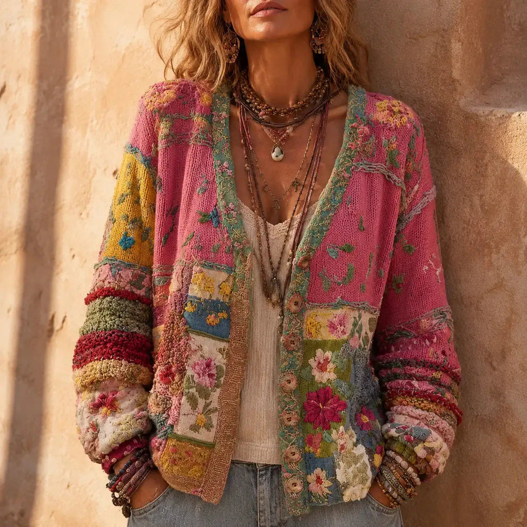 Emma | Cárdigan Bohemio Floral de Patchwork