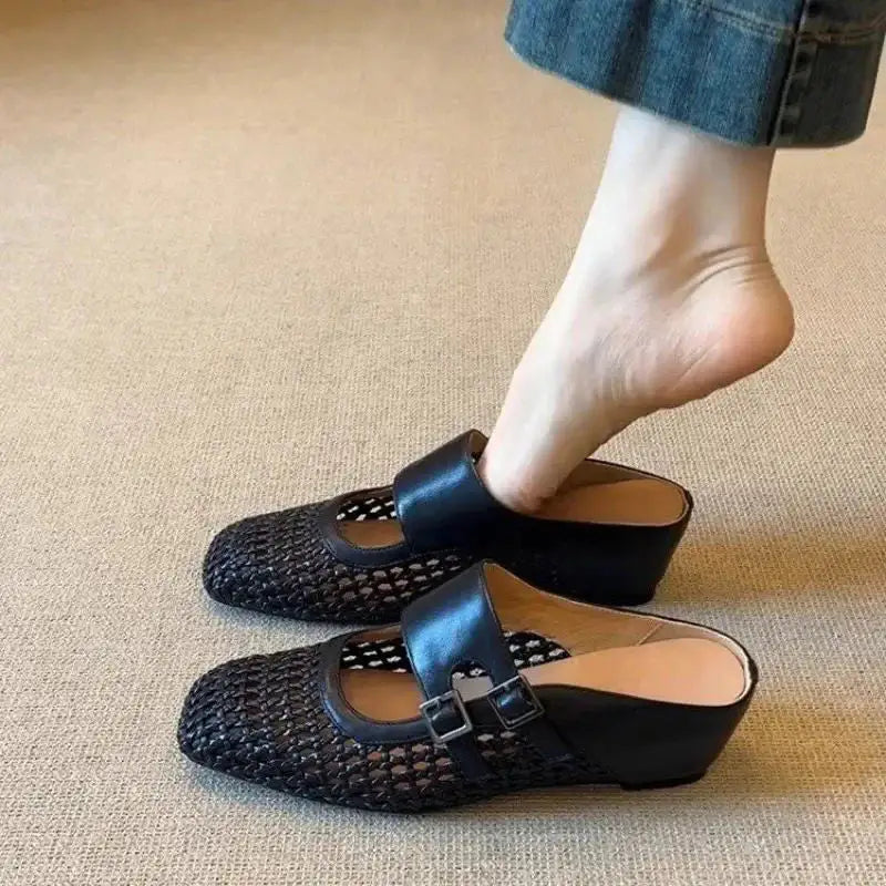 Bellamont™ | Sandalias de Cuña Tejidas con Punta Cuadrada