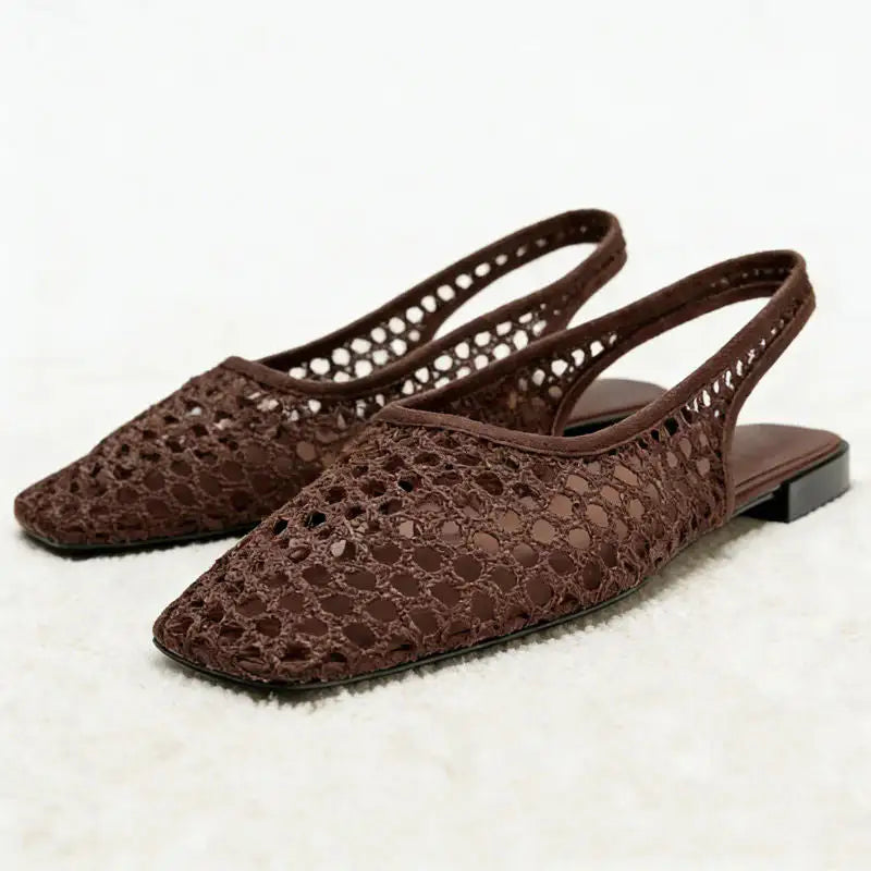 Albiona™ | Sandalias Planas de Malla con Punta Cuadrada