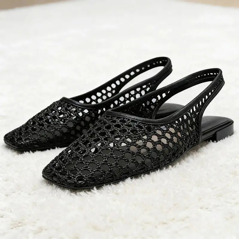 Albiona™ | Sandalias Planas de Malla con Punta Cuadrada