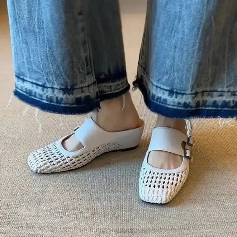 Bellamont™ | Sandalias de Cuña Tejidas con Punta Cuadrada