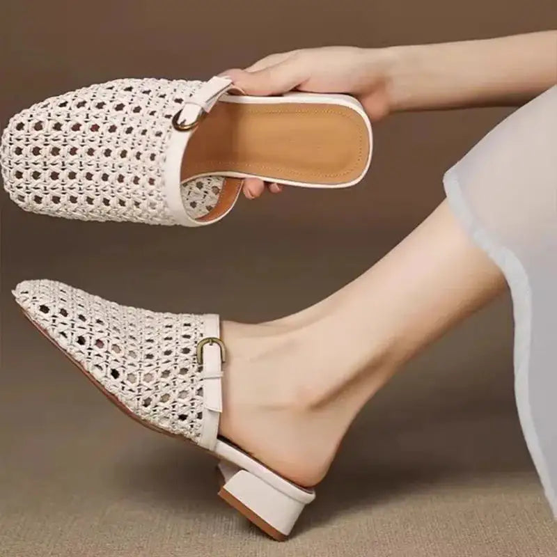 Monvetta™ | Zapatos Retro Tejidos con Tacón de Bloque