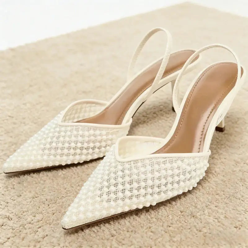 Ventoré™ | Sandalias de Tacón Alto con Cuentas en Beige