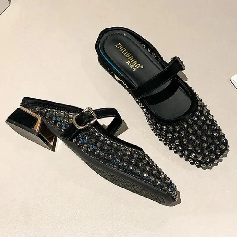 Montaigne™ | Sandalias Mule con Punta Cuadrada y Pedrería