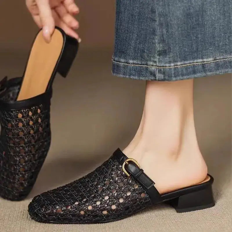 Monvetta™ | Zapatos Retro Tejidos con Tacón de Bloque