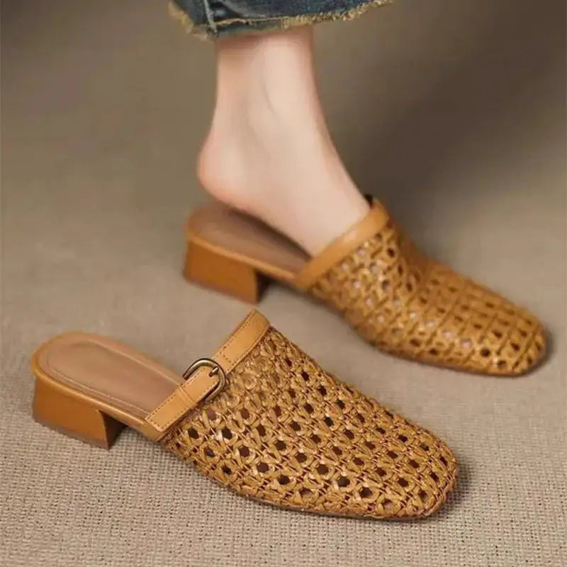 Monvetta™ | Zapatos Retro Tejidos con Tacón de Bloque