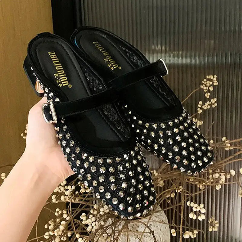 Montaigne™ | Sandalias Mule con Punta Cuadrada y Pedrería