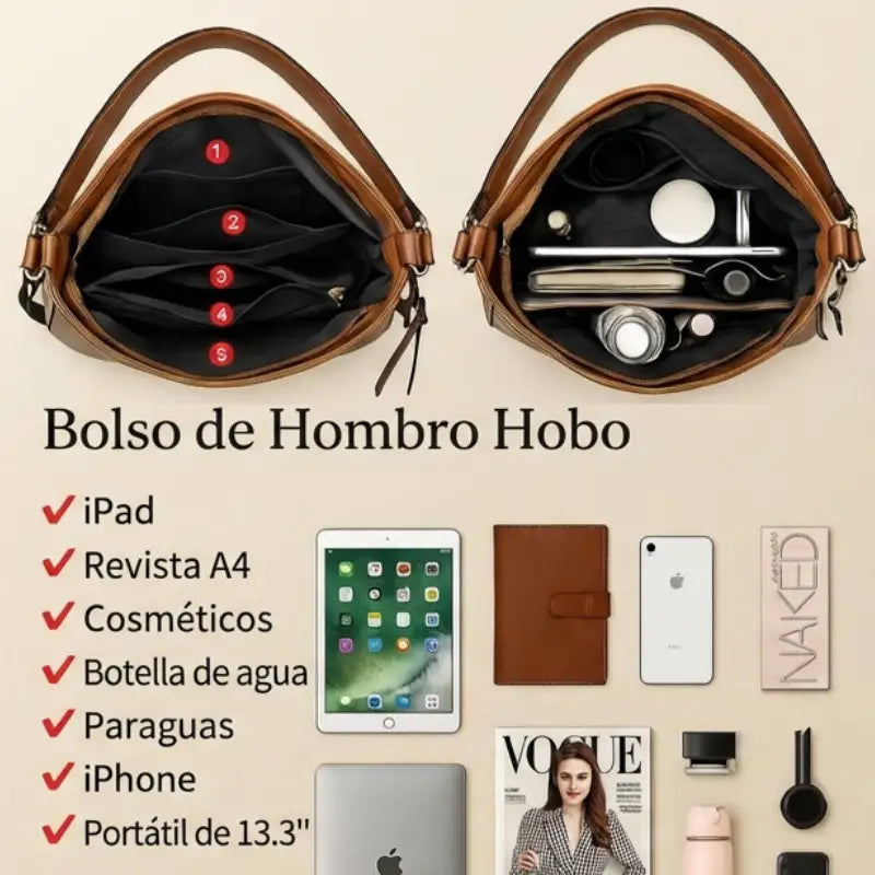 Chiara | Bolso Hobo de Piel de Lujo Antirrobo con Cartera Pequeña