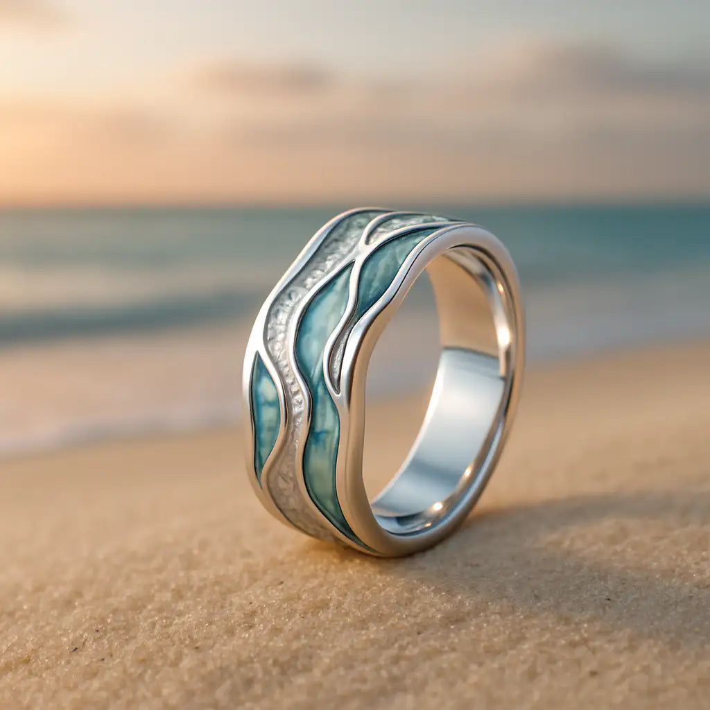 Regina | Anillo de Olas Turquesa en Plata