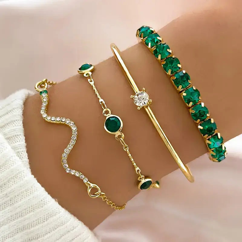Set de pulseras vintage con circonita verde — Aurora