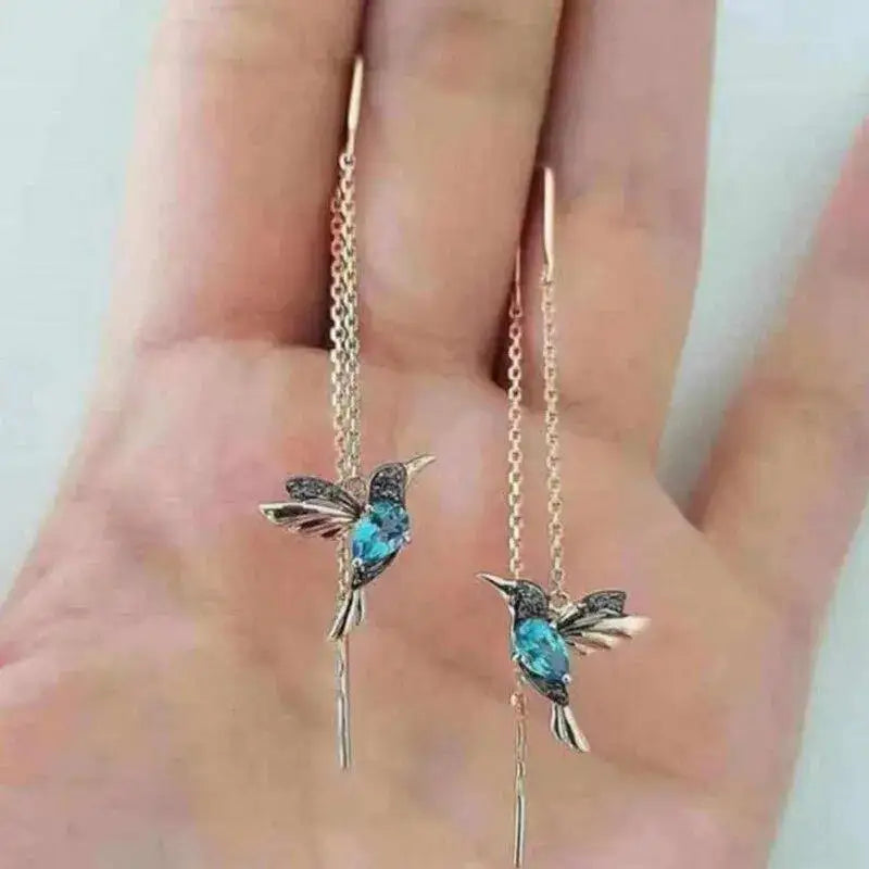 Amalia | Pendientes de Colibrí en Dorado con Cristales