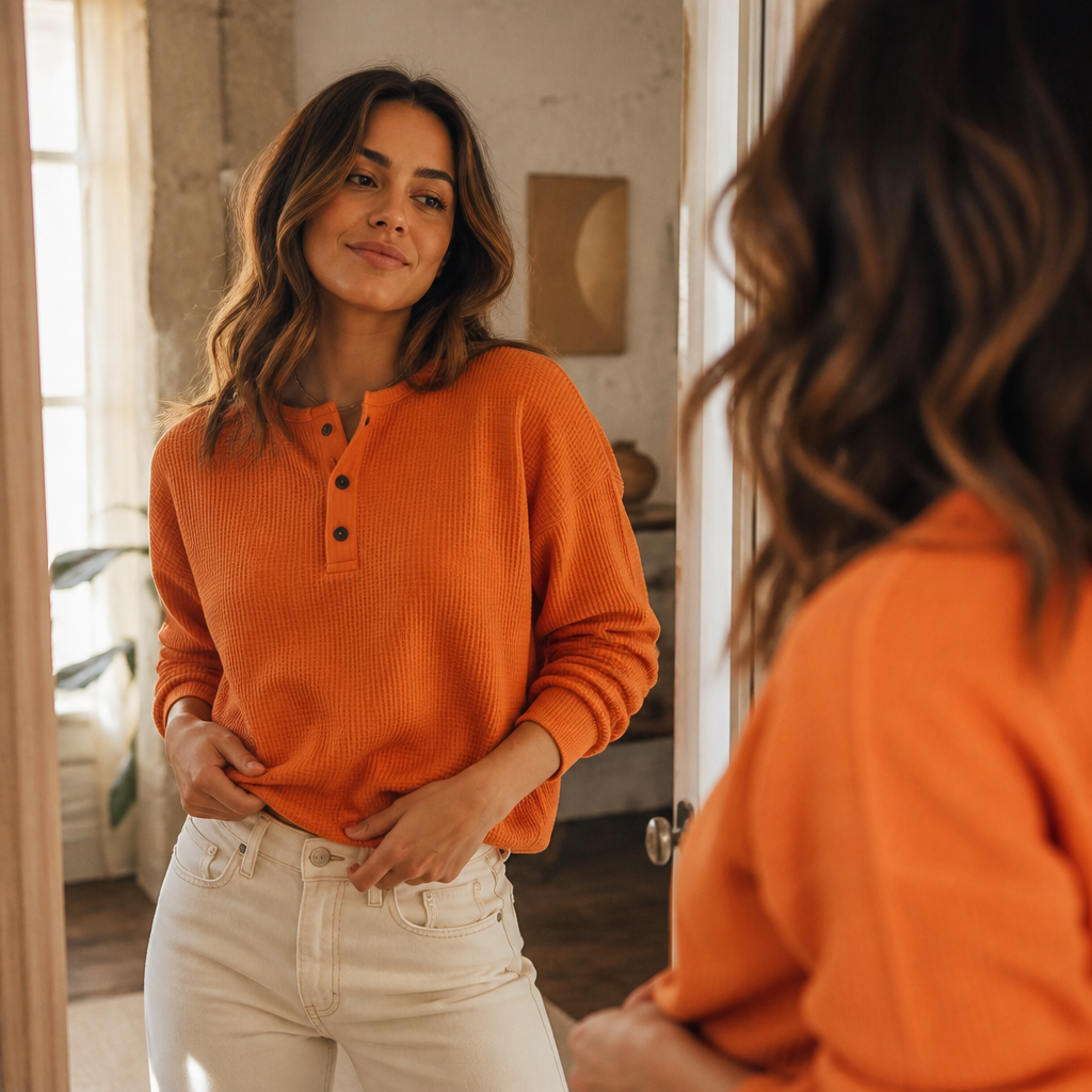Olalla | Camiseta Gofrada Henley de Cuello Redondo