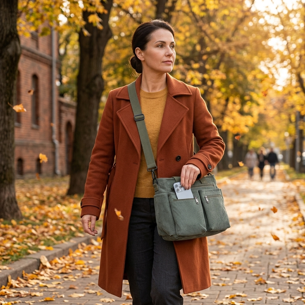 Francisca | Bolso de Hombro de Pana Multibolsillo