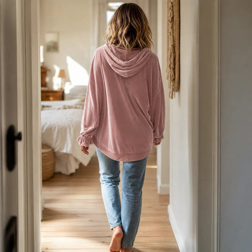 Cristina | Sudadera de Terciopelo con Puños de Volantes