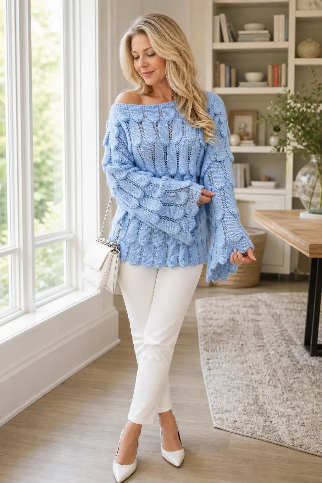 Mónica | Jersey Oversize Calado con Motivo de Hojas