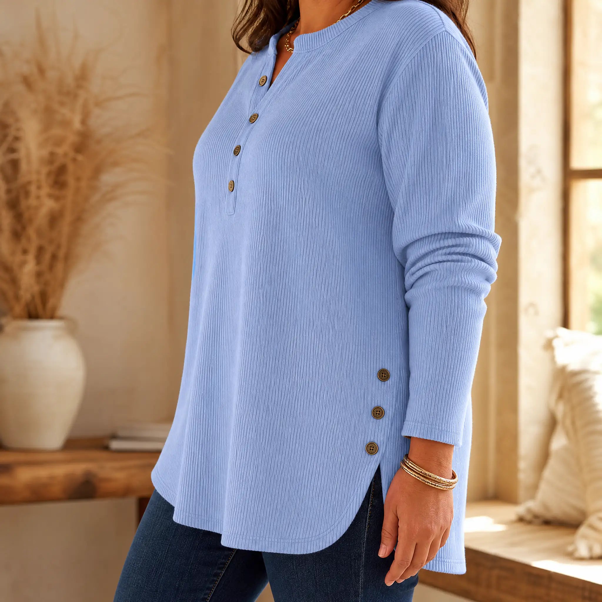 Edurne | Túnica Henley de Canalé con Botones