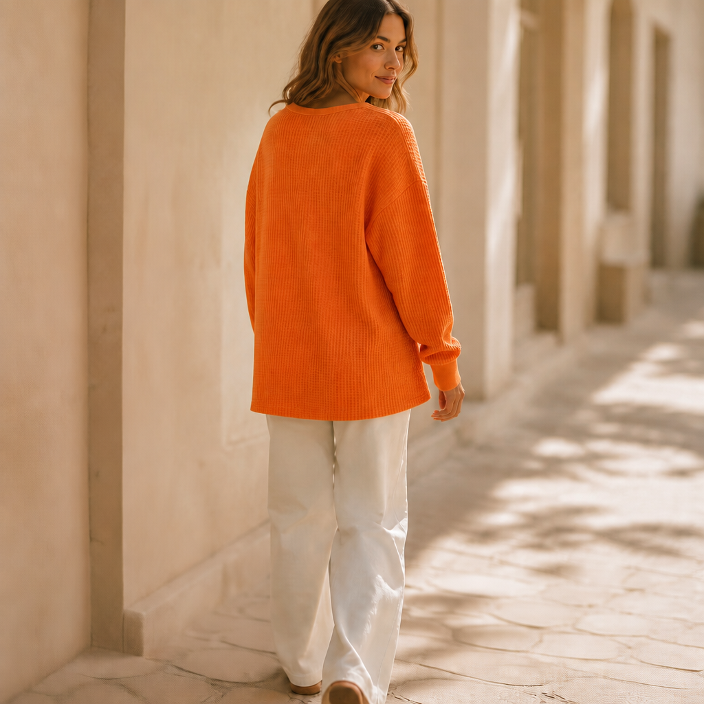 Olalla | Camiseta Gofrada Henley de Cuello Redondo