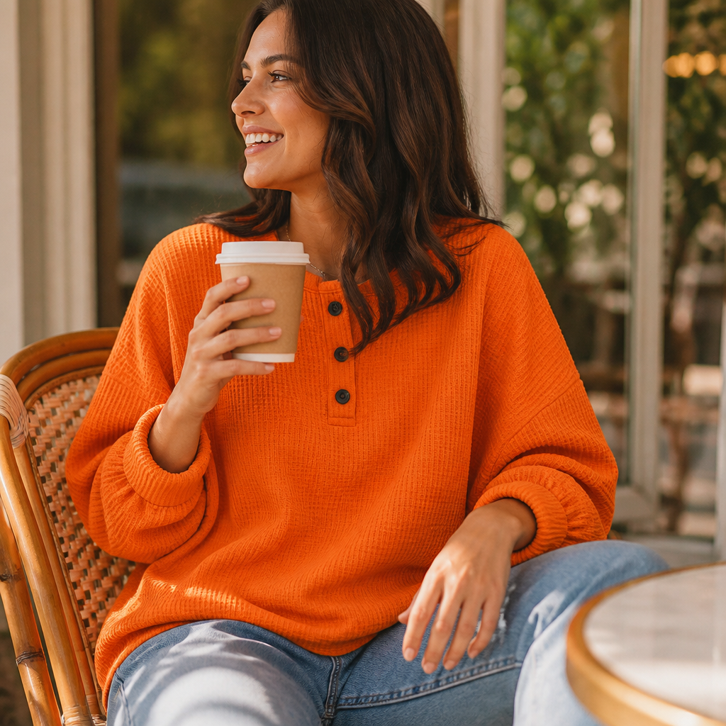 Olalla | Camiseta Gofrada Henley de Cuello Redondo