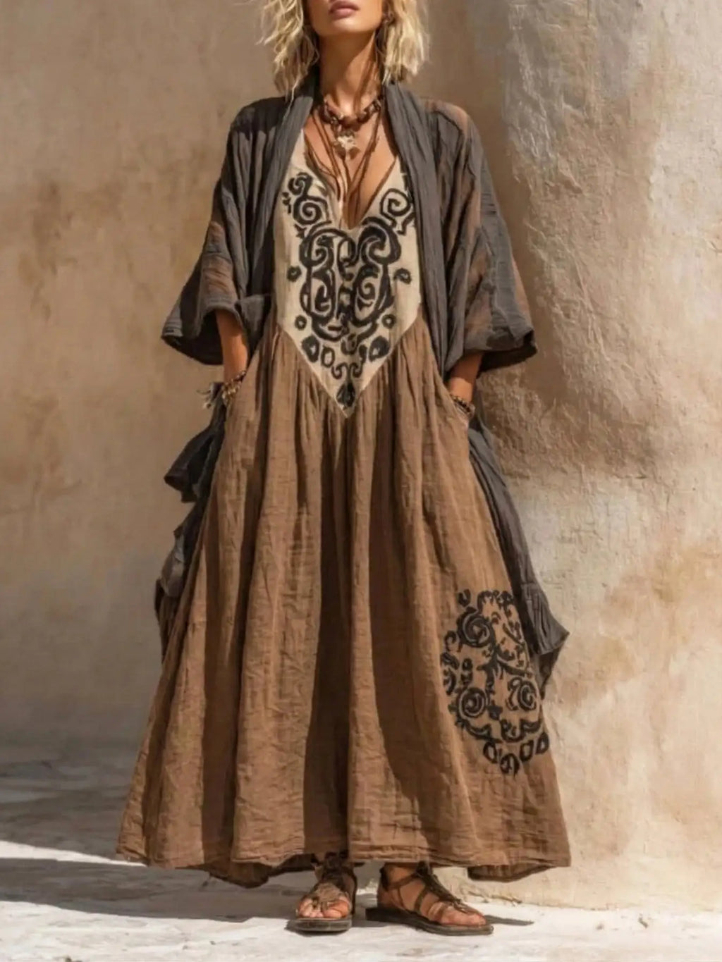 Katarina | Conjunto bohemio de dos piezas con estampado artístico