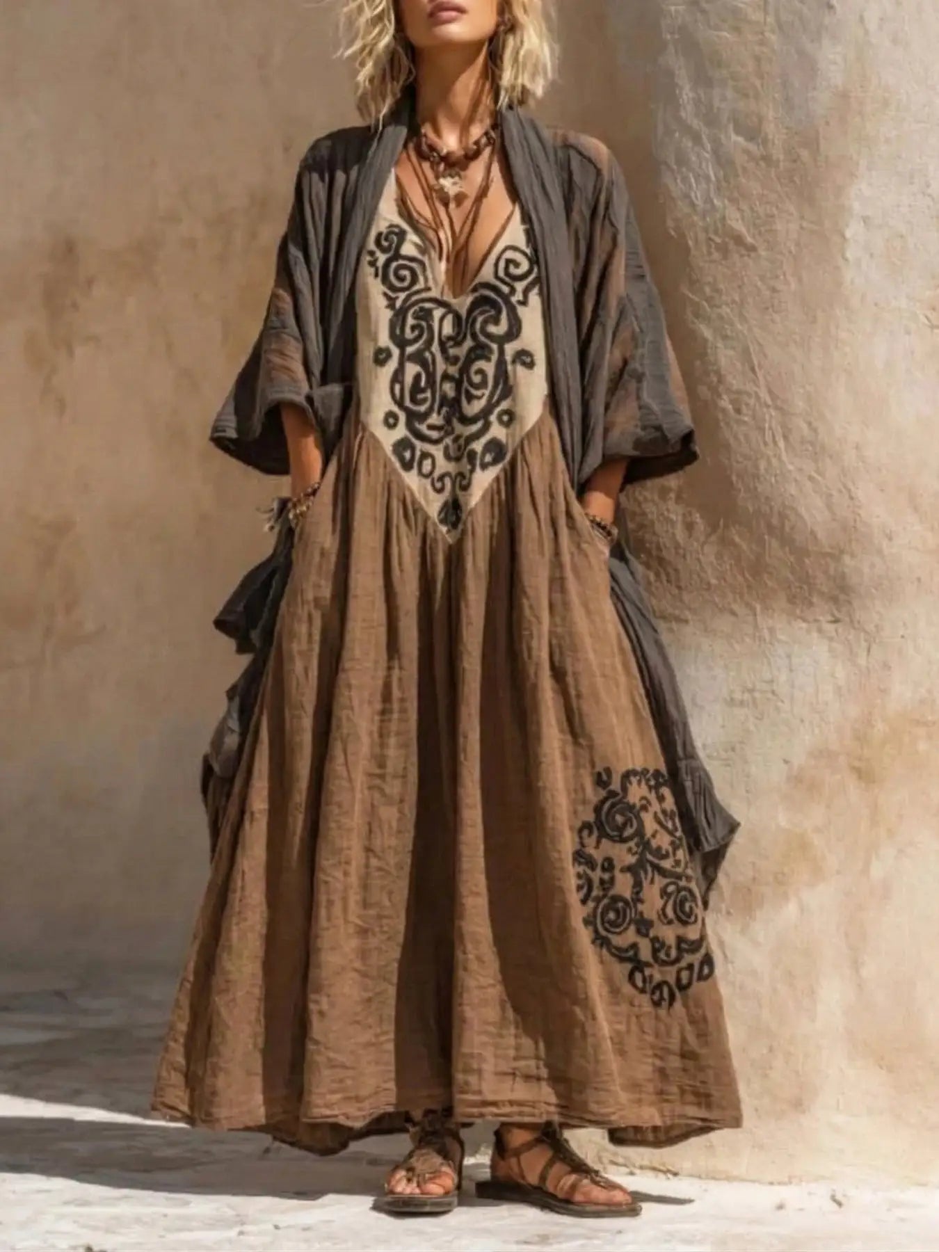 Katarina | Conjunto bohemio de dos piezas con estampado artístico