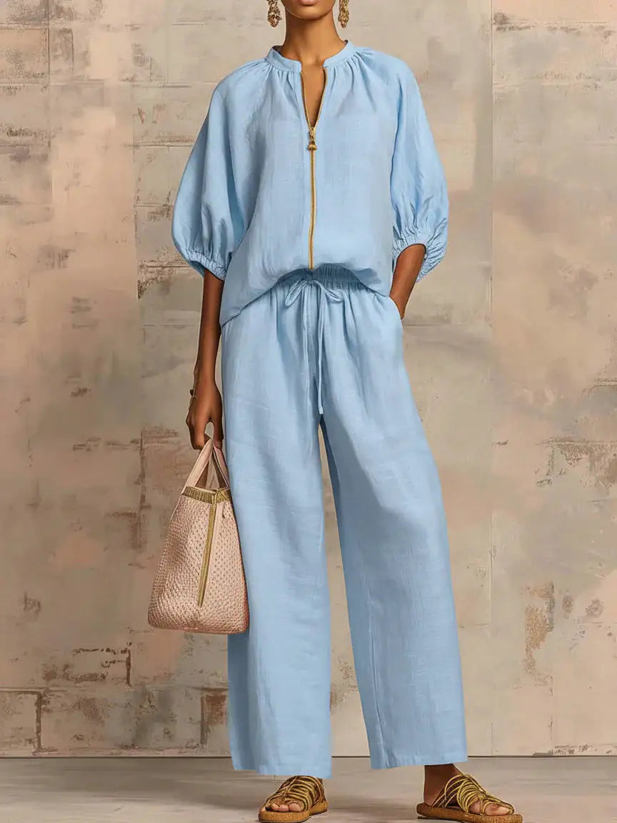 Alba | Conjunto de Camisa Relajada y Pantalón de Pernera Ancha
