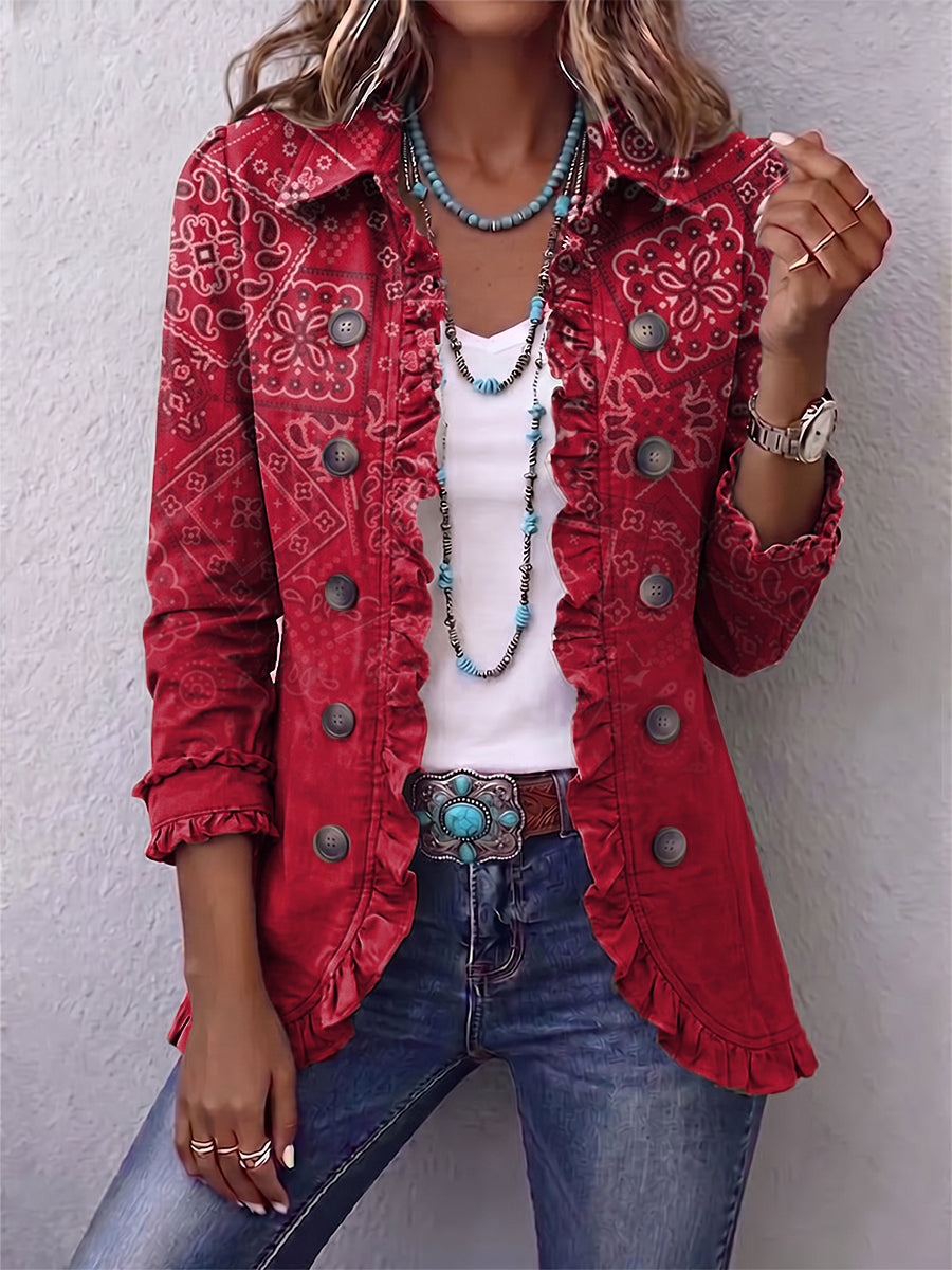 Clotilde | Chaqueta de Volantes Estampado Cachemira Degradado