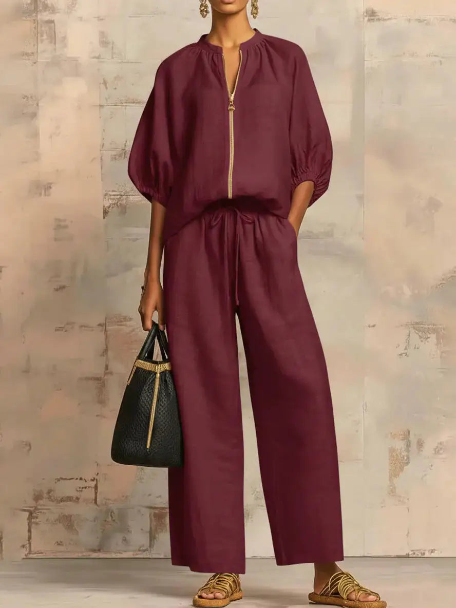 Alba | Conjunto de Camisa Relajada y Pantalón de Pernera Ancha