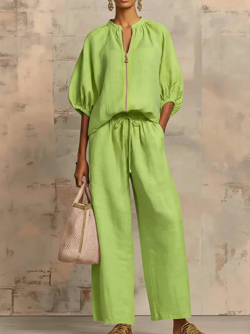 Alba | Conjunto de Camisa Relajada y Pantalón de Pernera Ancha