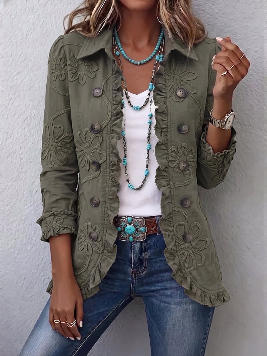Ascensión | Chaqueta de Volantes Bordada Caqui
