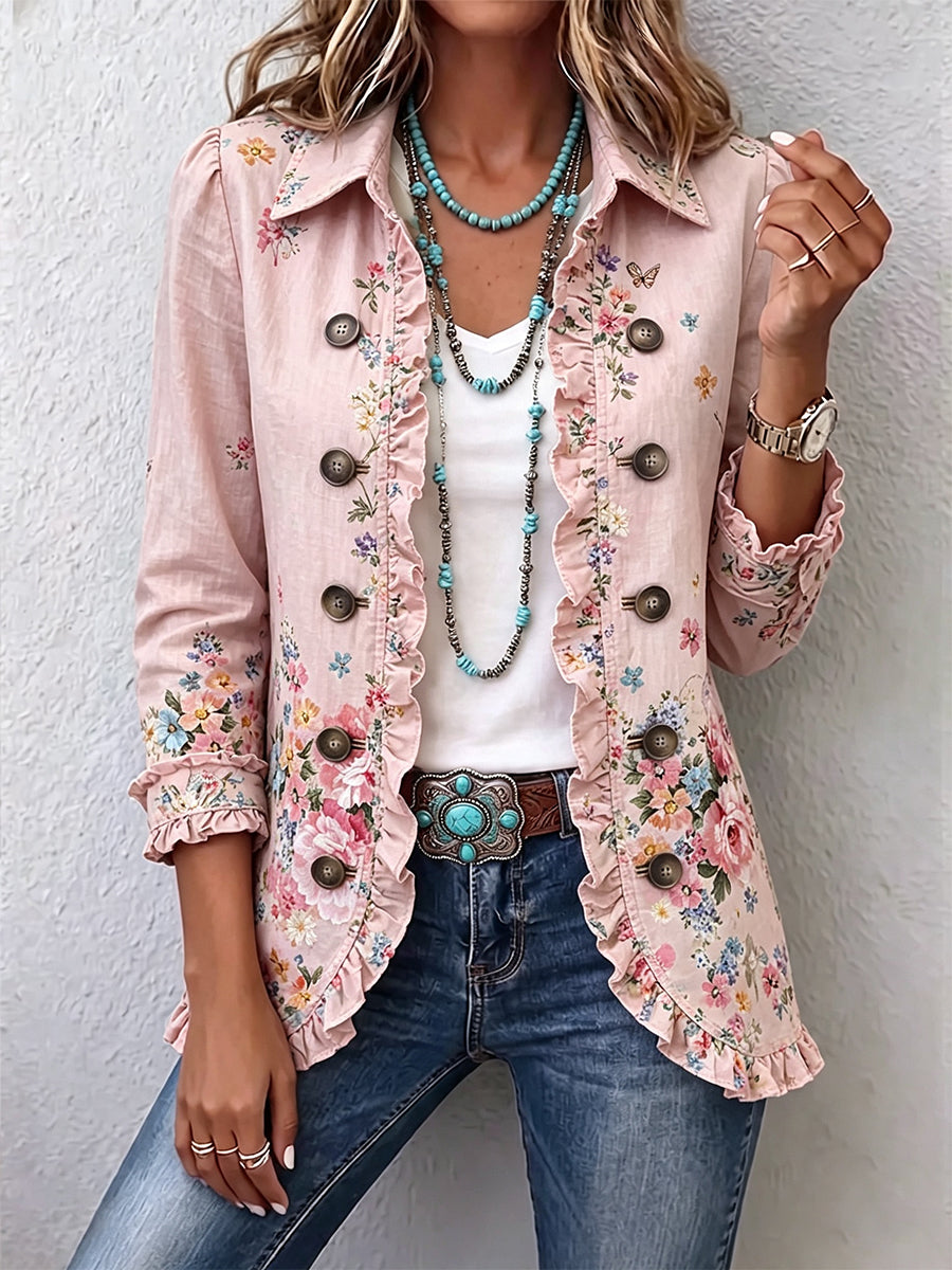 Araceli | Chaqueta de Volantes Floral con Botones