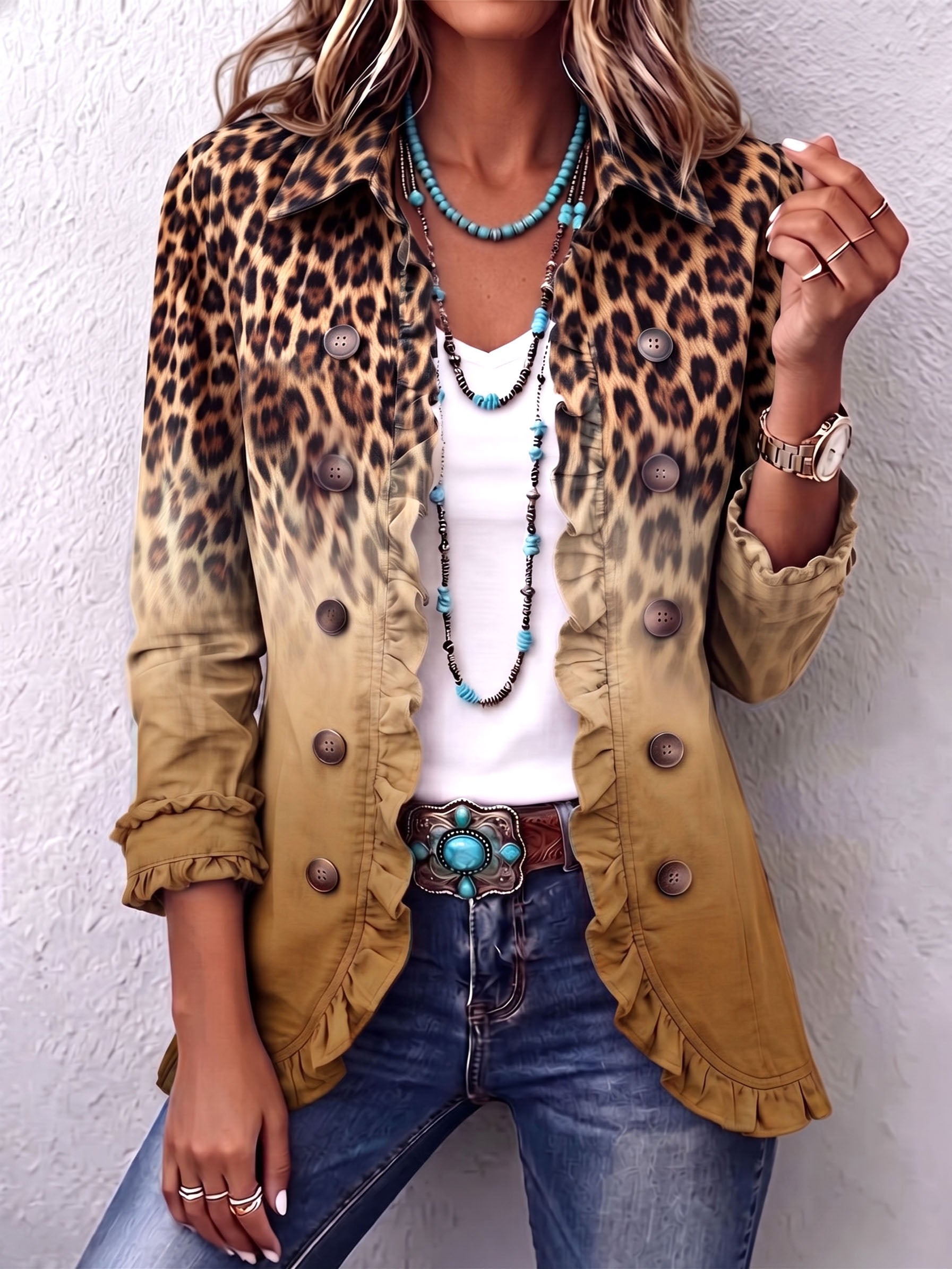 Reyes | Chaqueta de Volantes Leopardo Ocre