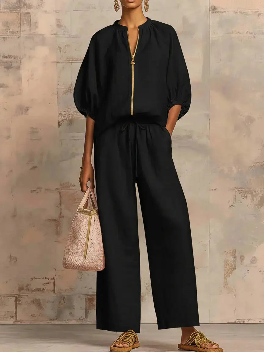 Alba | Conjunto de Camisa Relajada y Pantalón de Pernera Ancha