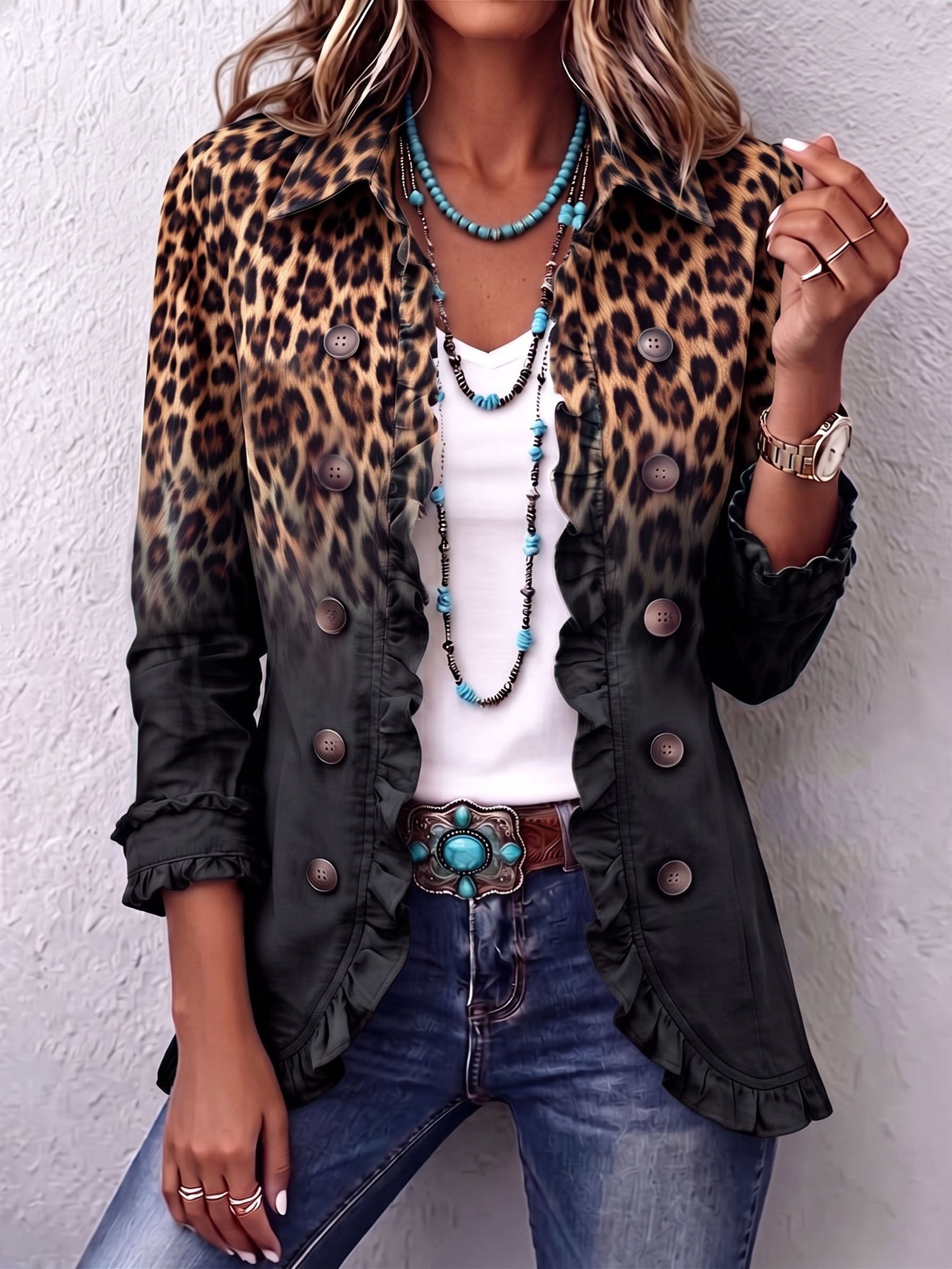 Sabina | Chaqueta de Volantes Leopardo Negro