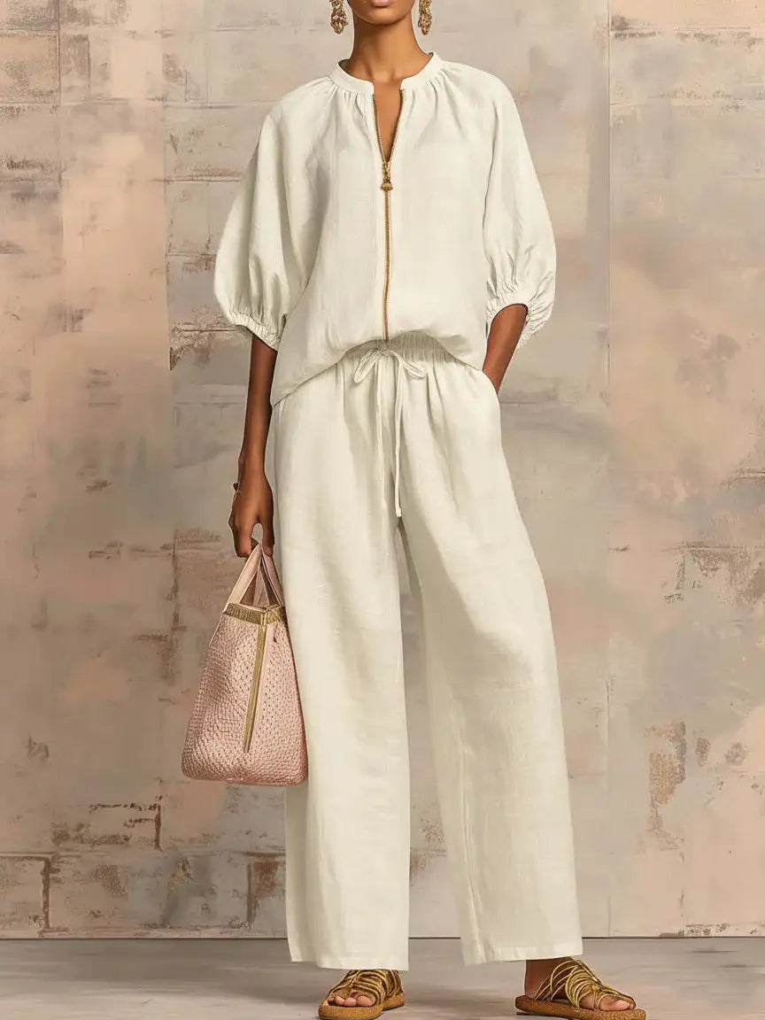 Alba | Conjunto de Camisa Relajada y Pantalón de Pernera Ancha