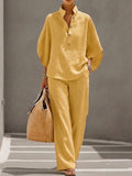Lorena | Conjunto de Algodón Lino con Mangas Murciélago y Pantalón Ancho