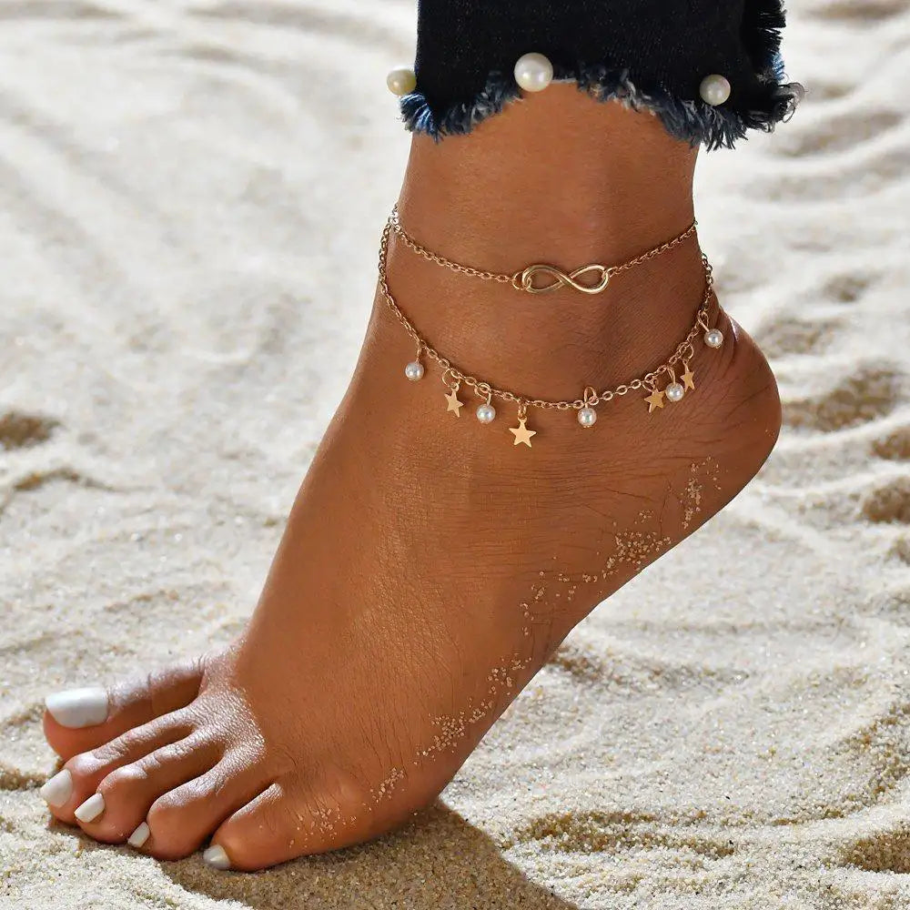 Noemi™ | Tobillera con Perlas y Estrellas