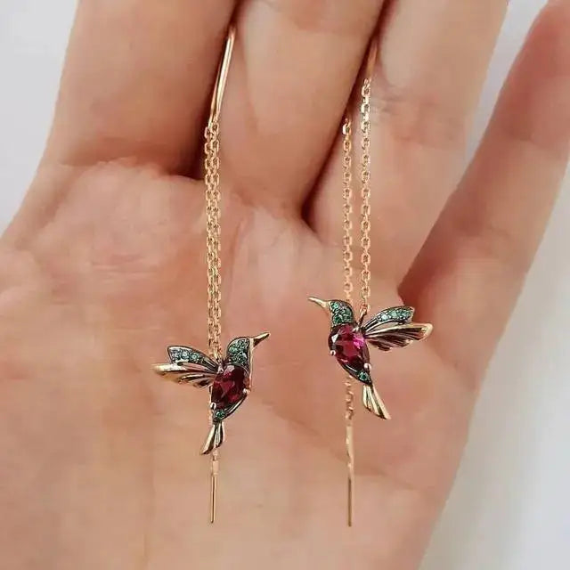 Amalia | Pendientes de Colibrí en Dorado con Cristales