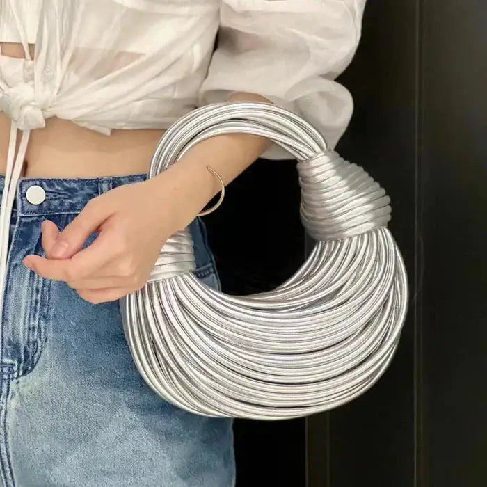 Roma | Bolso de Mano con Asa de Cordones Metálicos
