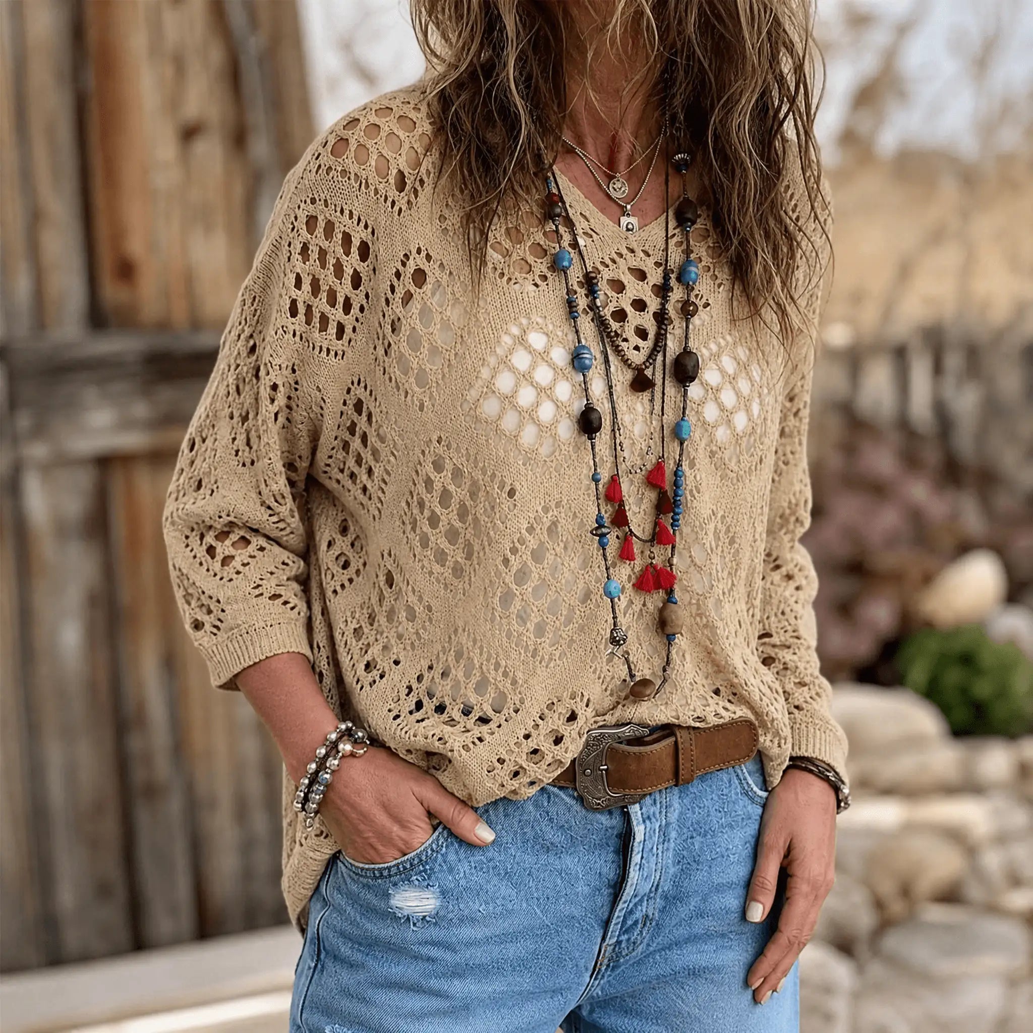Felicidad | Blusa de Crochet con Escote en Pico