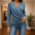 Teodora | Camiseta de Punto Cruzada con Escote en Pico